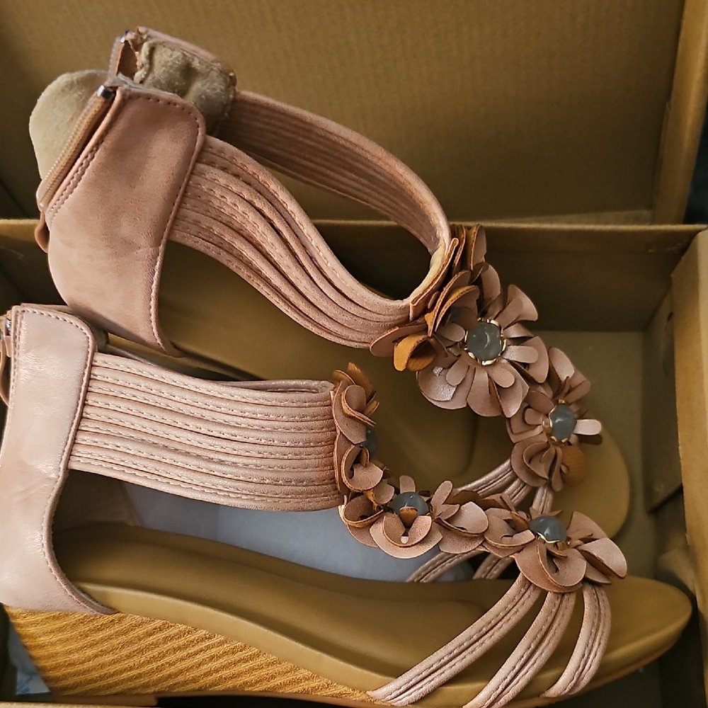 Elegant Floral Blush Wedge Sandals